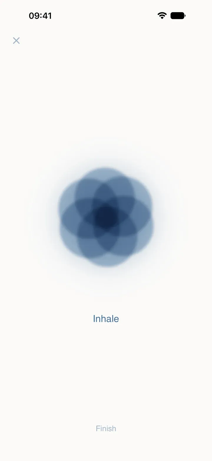 Sophria’s guided breathing on iPhone: a flower that opens as you breathe in and closes as you breathe out.
